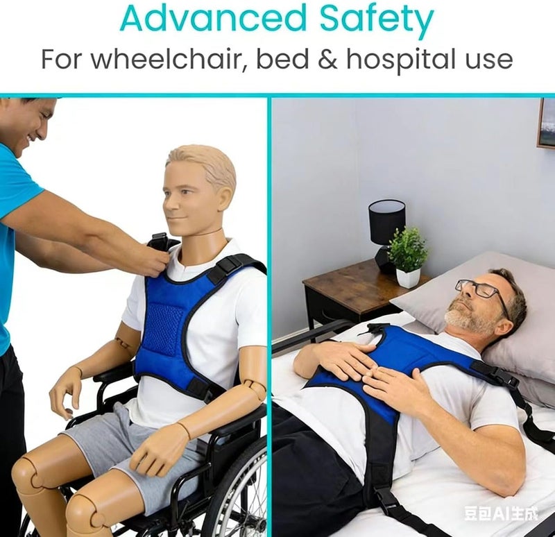 SOFFRIA Wheelchair Seat Belt for Adults Chest Harness Safety Strap for Elderly & Disabled Torso Support with Adjustable Anti-Slip Restraint Vest Blue - Image 4
